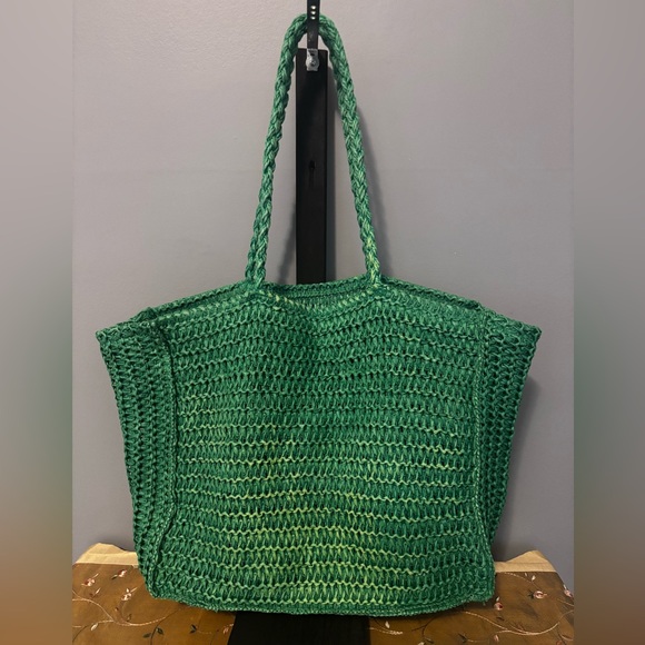 Pink & Green “Be Back Never” Raffia Tote - Picture 5 of 8